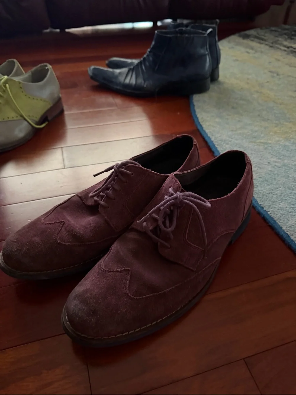 Cole Haan Men's Suede Wingtip Derby Shoes — Burgundy